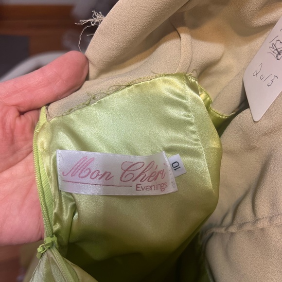 Elegant Green Evening Gown with nude Embellished Bodice. - Picture 8 of 8